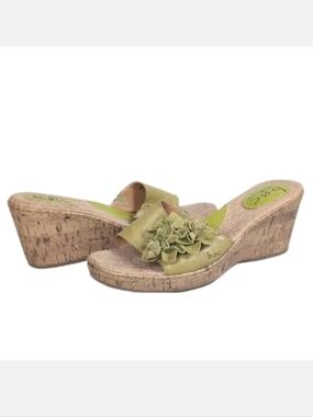 💠b.o.c. Leather Wedge Sandals Cork Platform Flower Arch Support Born Concept